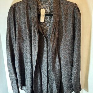 Ann Taylor Leopard Print Blouse - Black and Brown